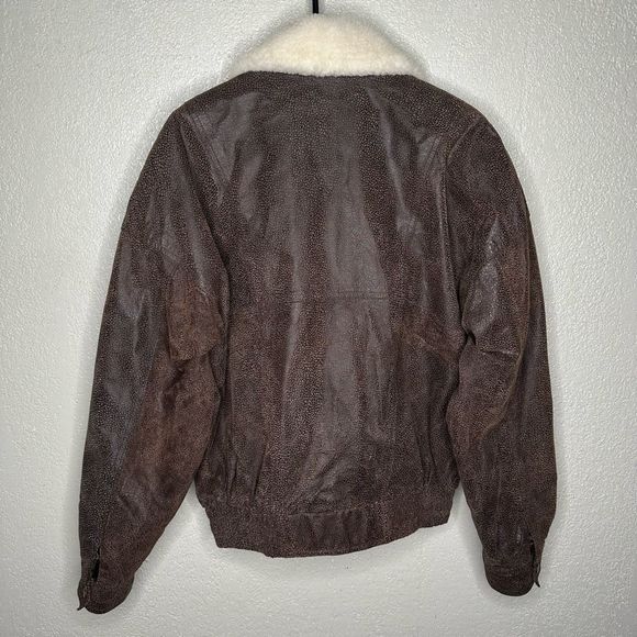 Byrnes & Baker Brown Leather Wool Collar Bomber Jacket Coat Size M - Picture 3 of 4